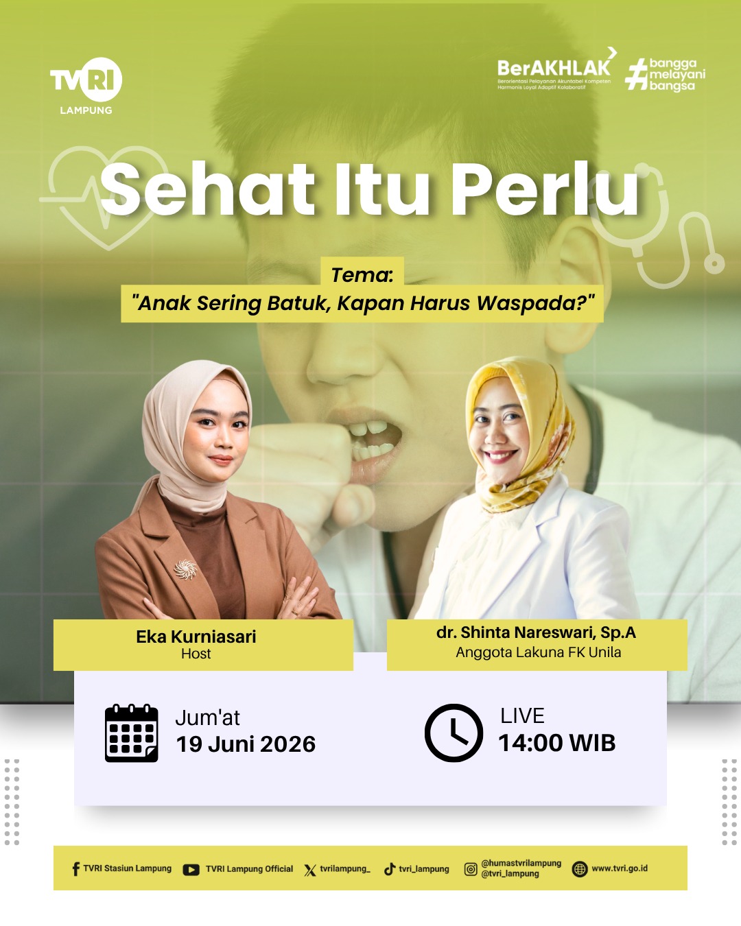 dr. Shinta Nareswari, Sp.A Edukasi Masyarakat tentang Batuk pada Anak melalui Program “Sehat Itu Perlu” TVRI Lampung