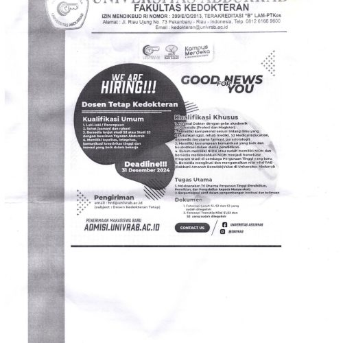 Lowongan Kerja: Dosen Tetap FK Abdurrab
